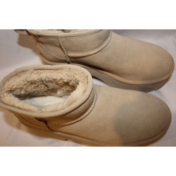 UGG WOMEN NEW HEIGHTS ULTRA MINI PLATFORM SUEDE SHEARLING LINED BOOTS MUSTARD 11 - Picture 4 of 8